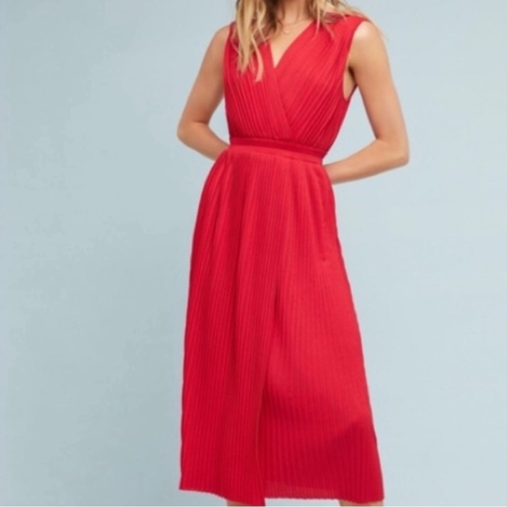Anthropologie Vibrant Red Midi Dress